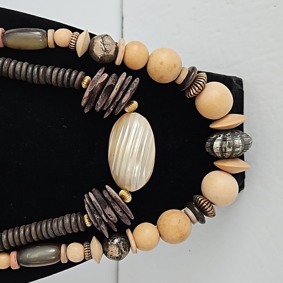 2 Wooden, Coconut & Metal Beads Necklaces - Picture 2 of 7